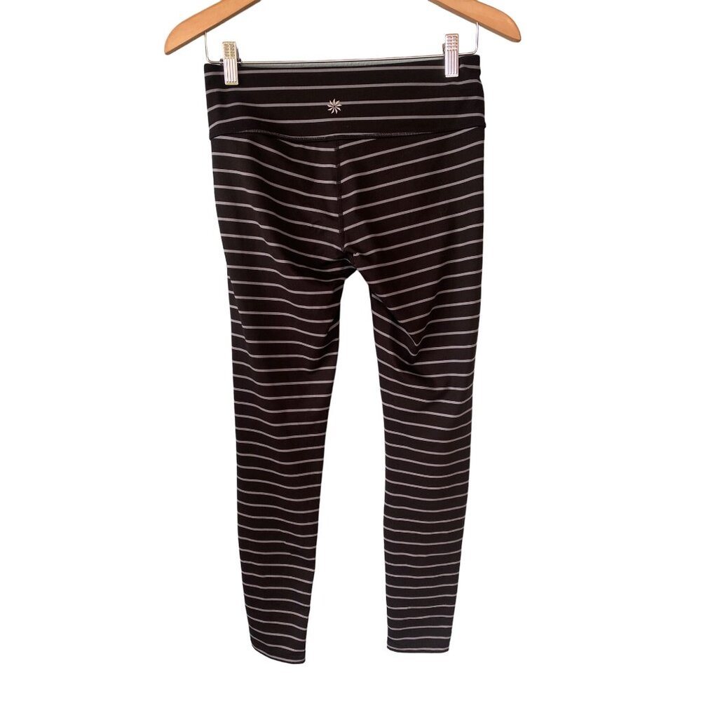 Athleta Leggings S Chaturanga Stripe Tight Black Gray Full Ankle 27" Yoga - Picture 8 of 10